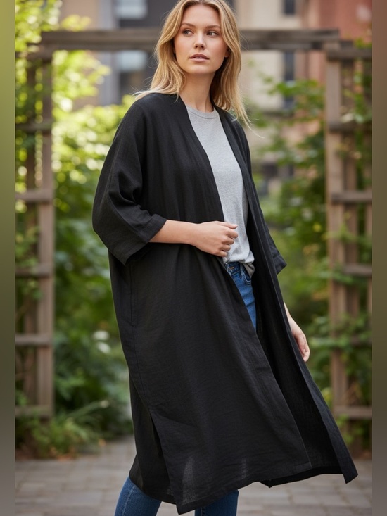 Sweaters - 92. Boho Black Print Duster- One Size